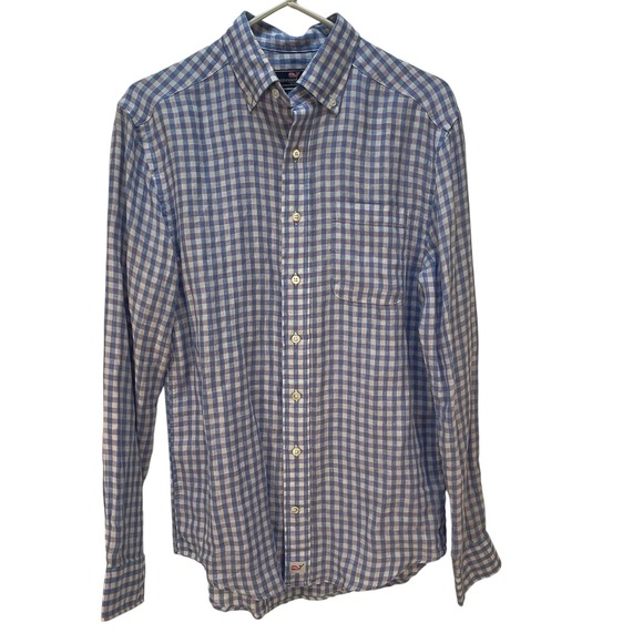 Vineyard Vines Classic Fit Murray Shirt Men's Size Small Gingham 100% Linen READ - Picture 2 of 10